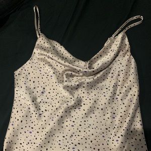 Cowl neck Polk dot satin top